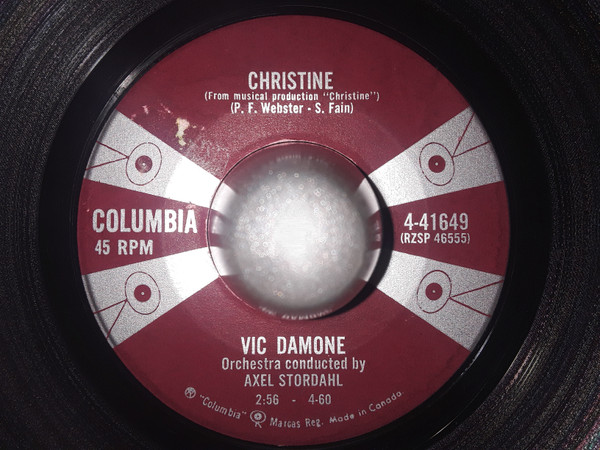Vic Damone - Never Will I Marry / Christine (7") (Very Good (VG)) - Image 2