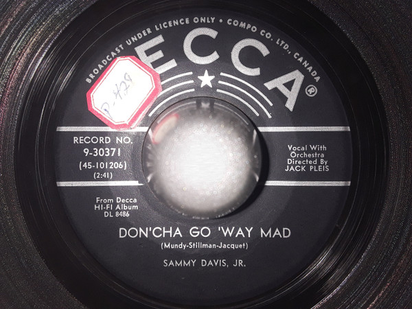 Sammy Davis Jr. - 'Specially For LIttle Girls / Don'cha Go 'Way Mad (7") (Very Good (VG)) - Image 2