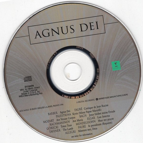 The New College Oxford Choir, Edward Higginbottom - Agnus Dei (Music Of Inner Harmony) (CD, Album, Club, BMG) (Near Mint (NM or M-)) - Image 3