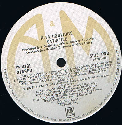 Rita Coolidge - Satisfied (LP, Album) (Mint (M)) - Image 4