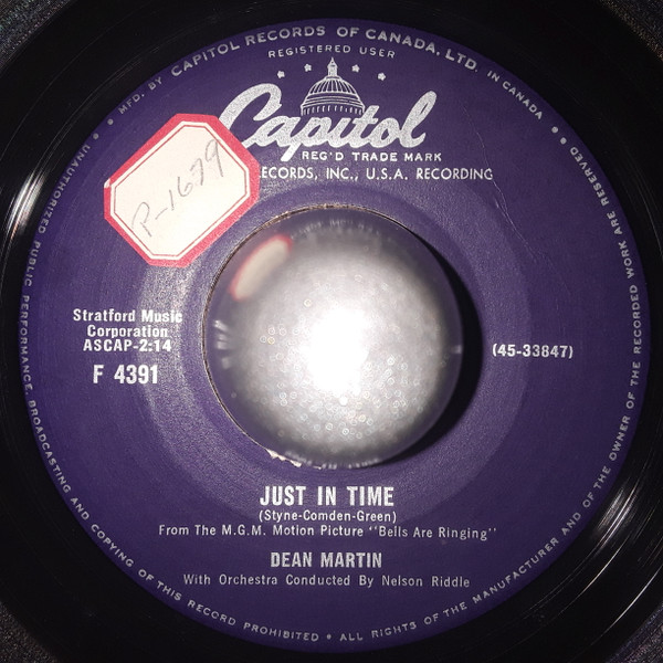 Dean Martin - Just In Time / Buttercup Of Golden Hair (7") (Very Good (VG))