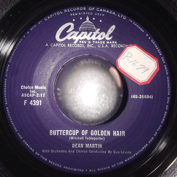 Dean Martin - Just In Time / Buttercup Of Golden Hair (7") (Very Good (VG)) - Image 2