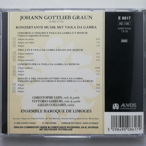 Johann Gottlieb Graun, Christophe Coin, Vittorio Ghielmi, Gilles Colliard, Ensemble Baroque De Limoges - Konzertante Musik Mit Viola Da Gamba (CD) (Near Mint (NM or M-)) - Image 2