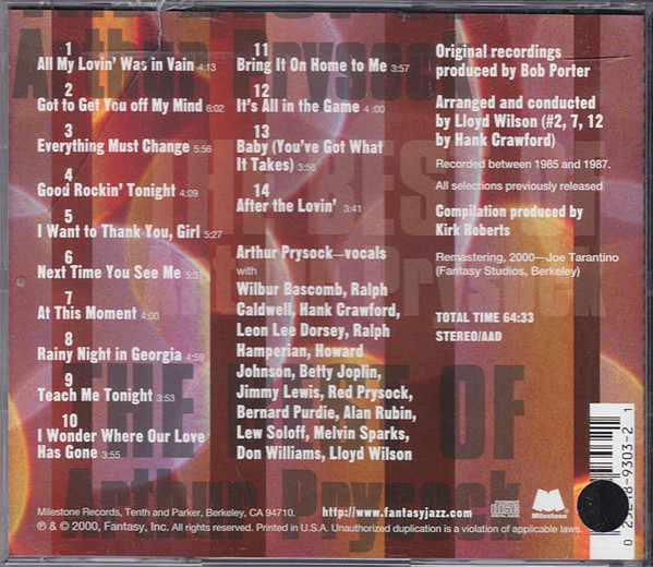Arthur Prysock - The Best Of Arthur Prysock: The Milestone Years (CD, Comp, Promo, RM) (Near Mint (NM or M-)) - Image 2