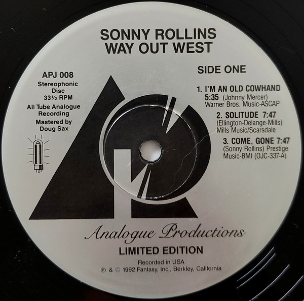 Sonny Rollins - Way Out West (LP, Album, Ltd, Num, RE, RM, 180) (Near Mint (NM or M-)) - Image 3