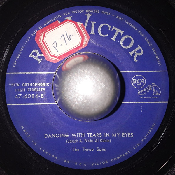 The Three Suns - I Wonder, I Wonder, I Wonder / Dancing With Tears In My Eyes (7") (Very Good (VG)) - Image 2