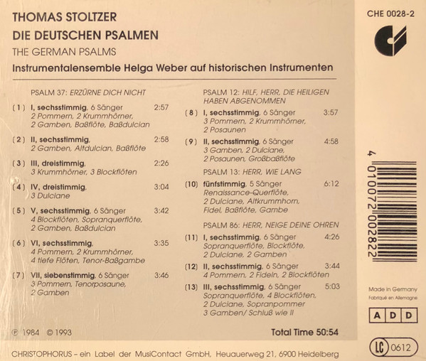 Thomas Stoltzer, Instrumentalensemble Helga Weber - Die Deutschen Psalmen (CD, Album, RE) (Near Mint (NM or M-)) - Image 3