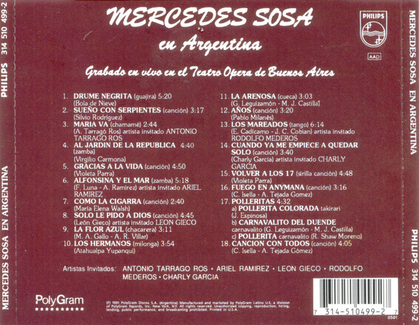 Mercedes Sosa - Mercedes Sosa En Argentina (CD, Album, RE, RP, UML) (Near Mint (NM or M-)) - Image 2