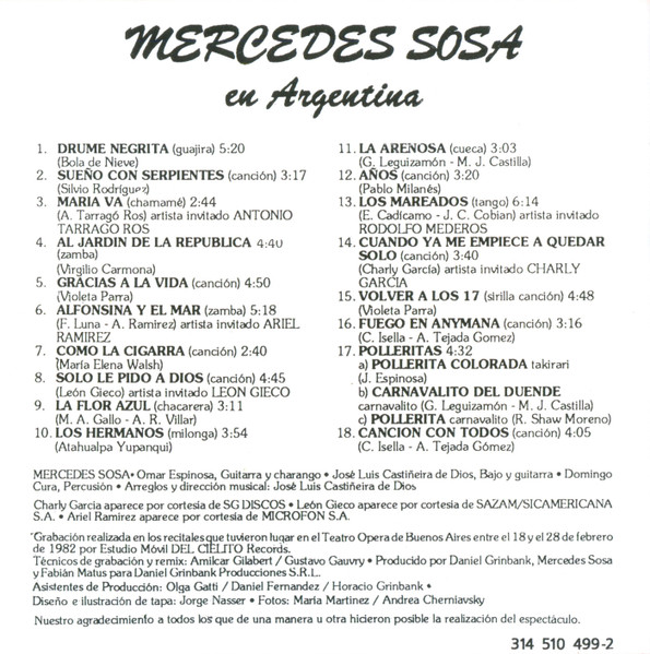 Mercedes Sosa - Mercedes Sosa En Argentina (CD, Album, RE, RP, UML) (Near Mint (NM or M-)) - Image 5