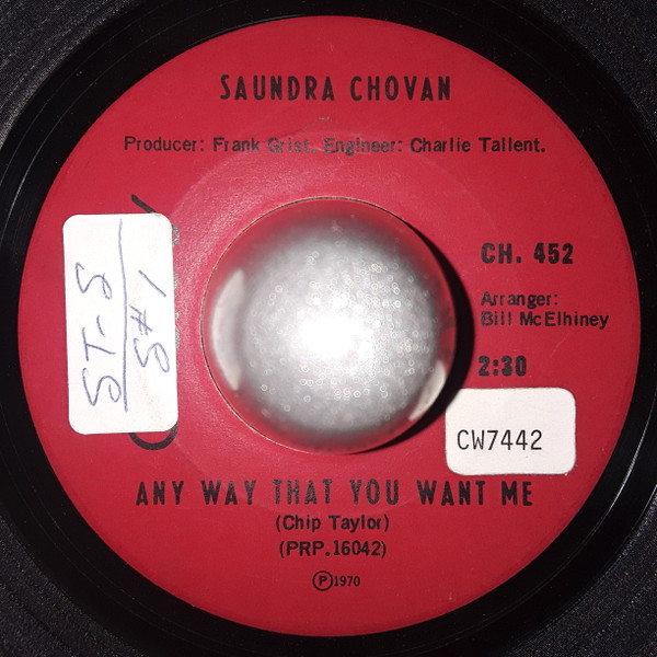 Saundra Chovan - One More Word And I'll Cry / Any Way That You Want Me (7", Single, Promo) (Very Good Plus (VG+)) - Image 2