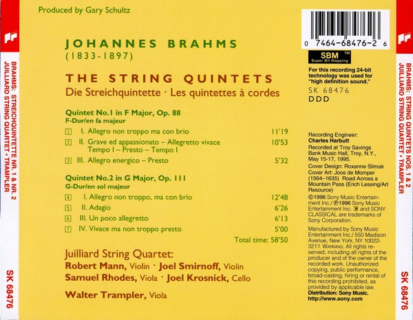 Johannes Brahms - Juilliard String Quartet, Walter Trampler - Die Streichquintette / The String Quintets (CD, Album) (Near Mint (NM or M-)) - Image 2
