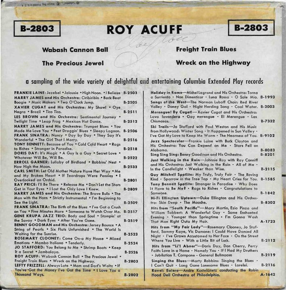 Roy Acuff - Wabash Cannon Ball (7", EP) (Very Good Plus (VG+)) - Image 2