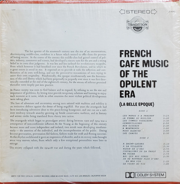 La Belle Epoque Ensemble - French Cafe Music Of The Opulent Era (LP) (Mint (M)) - Image 2