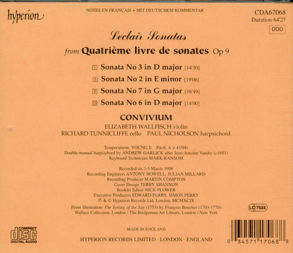 Jean-Marie Leclair / Convivium - Sonatas From The Quatrième Livre De Sonates, Op 9 (CD, Album) (Near Mint (NM or M-)) - Image 2