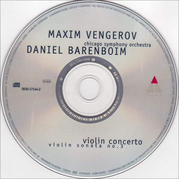 Johannes Brahms, Maxim Vengerov | Daniel Barenboim, Chicago Symphony Orchestra - Violin Concerto / Sonata No. 3 (CD) (Near Mint (NM or M-)) - Image 3