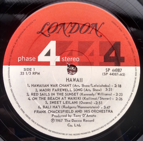 Frank Chacksfield & His Orchestra - Hawaii (LP, Album, RE) (Mint (M)) - Image 4