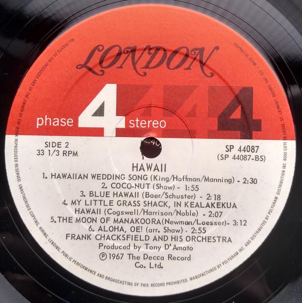Frank Chacksfield & His Orchestra - Hawaii (LP, Album, RE) (Mint (M)) - Image 5