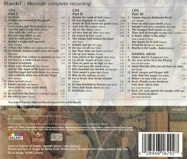 Georg Friedrich Händel – Kenneth McKellar / Jennifer Vyvyan, Norma Procter, George Maran, Owen Brannigan, London Philharmonic Choir & London Philharmonic Orchestra, Sir Adrian Boult - Messiah (Complete Recording) / Arias (3xCD, Comp, Mono, RM) (Near Mint (NM or M-)) - Image 2
