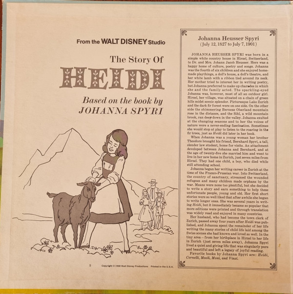 Johanna Spyri - The Story And The Songs Of Heidi (LP, Album) (Mint (M)) - Image 2