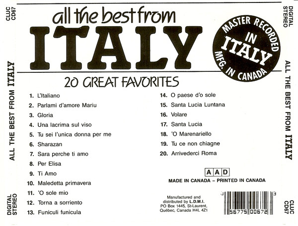 Unknown Artist - All The Best From Italy (CD, Album) (Near Mint (NM or M-)) - Image 2