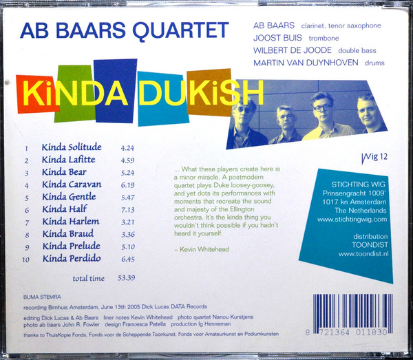 Ab Baars Quartet - Kinda Dukish (CD, Album) (Very Good Plus (VG+)) - Image 2