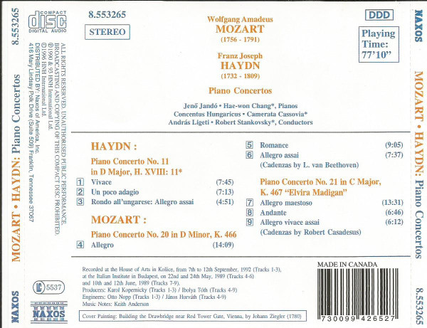 Wolfgang Amadeus Mozart, Joseph Haydn, Jenö Jandó, Hae-Won Chang, Concentus Hungaricus, Camerata Cassovia - Piano Concertos (CD, Album, Comp) (Near Mint (NM or M-)) - Image 2
