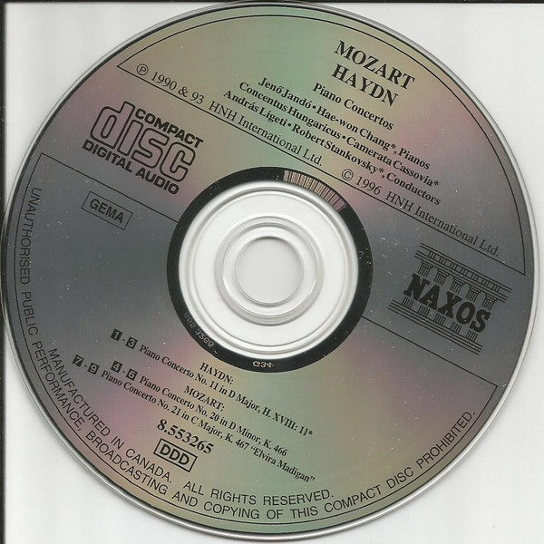Wolfgang Amadeus Mozart, Joseph Haydn, Jenö Jandó, Hae-Won Chang, Concentus Hungaricus, Camerata Cassovia - Piano Concertos (CD, Album, Comp) (Near Mint (NM or M-)) - Image 3