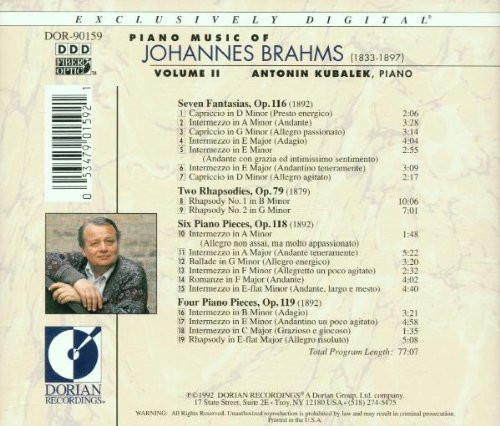 Johannes Brahms, Antonin Kubalek - Piano Music Of Johannes Brahms Volume II (CD, Album) (Near Mint (NM or M-)) - Image 2