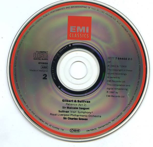 Gilbert & Sullivan, Sir Malcolm Sargent - Patience Etc. (2xCD, Album, RE, RM) (Near Mint (NM or M-)) - Image 5