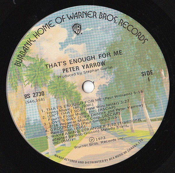 Peter Yarrow - That's Enough For Me (LP, Album) (Mint (M)) - Image 2