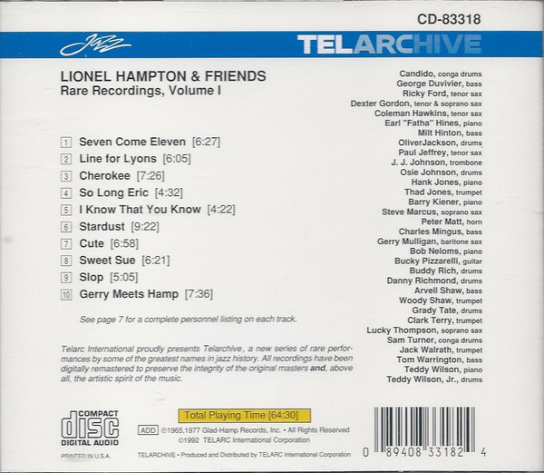 Lionel Hampton & Friends - Rare Recordings, Volume I / Just Jazz: Live At The Blue Note (2xCD, Comp, Promo) (Near Mint (NM or M-)) - Image 4
