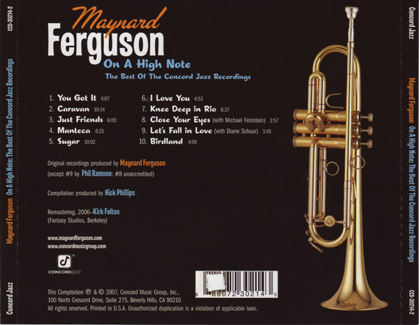 Maynard Ferguson - On A High Note - The Best Of Concord Jazz Recordings (CD, Comp) (Near Mint (NM or M-)) - Image 2