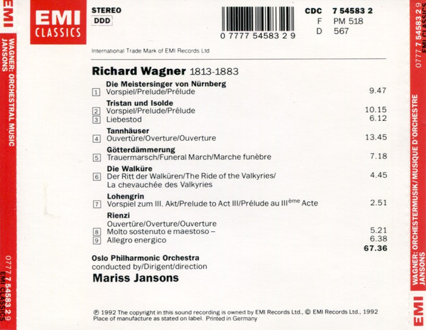 Richard Wagner - Oslo Filharmoniske Orkester, Mariss Jansons - Overtures & Orchestral Music (CD, Album) (Near Mint (NM or M-)) - Image 2