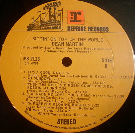 Dean Martin - Sittin' On Top Of The World (LP, Album, Ter) (Mint (M)) - Image 3