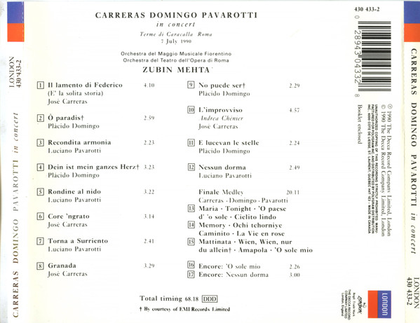 José Carreras, Placido Domingo, Luciano Pavarotti, Zubin Mehta - In Concert (CD, Album, Dis) (Near Mint (NM or M-)) - Image 2