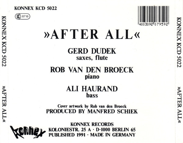 Gerd Dudek • Ali Haurand • Rob van den Broeck - After All (CD, Album) (Very Good Plus (VG+)) - Image 2