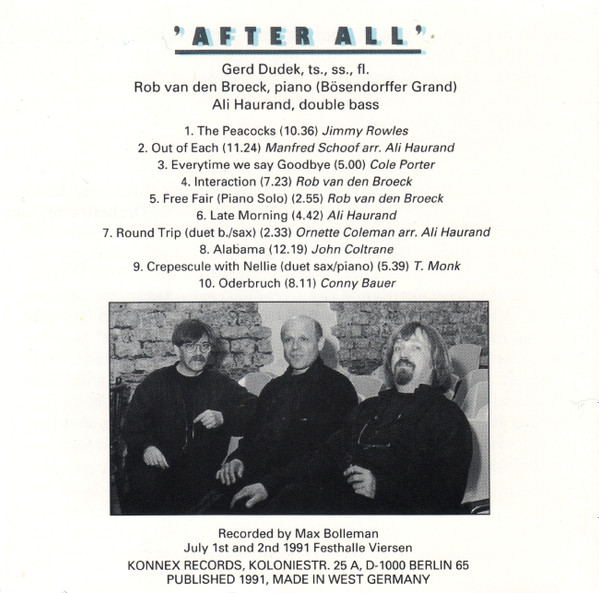 Gerd Dudek • Ali Haurand • Rob van den Broeck - After All (CD, Album) (Very Good Plus (VG+)) - Image 3