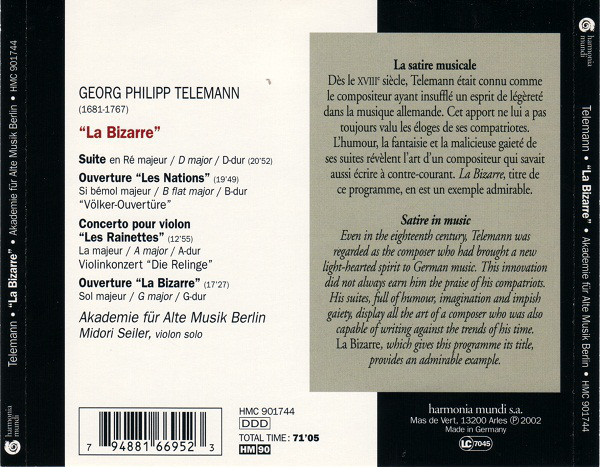 Georg Philipp Telemann / Akademie Für Alte Musik Berlin - La Bizarre. Suites (CD, Album) (Near Mint (NM or M-)) - Image 2