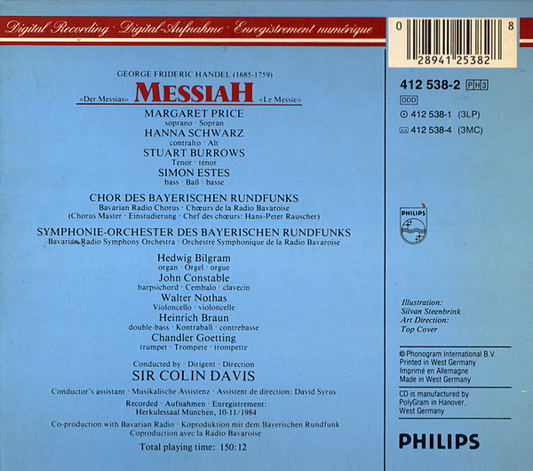 Georg Friedrich Händel / Margaret Price · Hanna Schwarz · Stuart Burrows · Simon Estes / Symphonie-Orchester Des Bayerischen Rundfunks & Chor Des Bayerischen Rundfunks, Sir Colin Davis - Messiah (3xCD) (Near Mint (NM or M-)) - Image 2