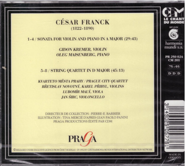 César Franck, Gidon Kremer, Oleg Maisenberg, Prague String Quartet - Sonata For Violin And Piano / String Quartet (CD, Comp) (Near Mint (NM or M-)) - Image 2