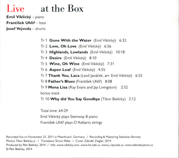Emil Viklický, František Uhlíř, Josef Vejvoda - Live At The Box (CD, Album) (Near Mint (NM or M-)) - Image 2