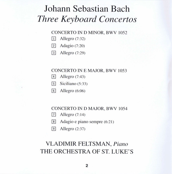 Johann Sebastian Bach, Vladimir Feltsman, Orchestra Of St. Luke's - Bach Three Keyboard Concertos (CD, Album) (Near Mint (NM or M-)) - Image 5