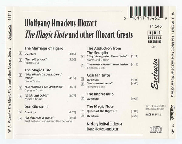 Wolfgang Amadeus Mozart, Peter Janos, Hungarian State Orchestra - Magic Flute And Other Mozart Greats (CD, Album, RE, RM) (Near Mint (NM or M-)) - Image 5