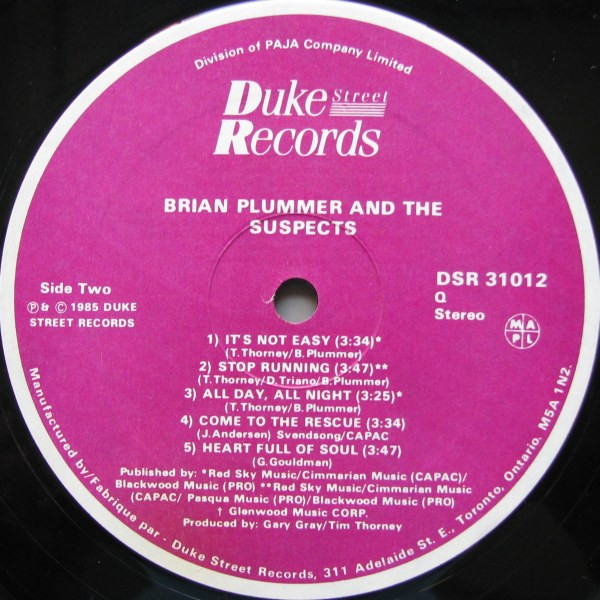 Brian Plummer And The Suspects - Brian Plummer & The Suspects (LP, Album) (Mint (M)) - Image 4