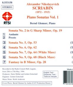 Alternative view of Alexander Scriabine, Bernd Glemser - Piano Sonatas Vol. 1 (Nos. 2, 5, 6, 7 And 9 / Fantasy In B Minor) (CD, Album, P+O) (Near Mint (NM or M-))