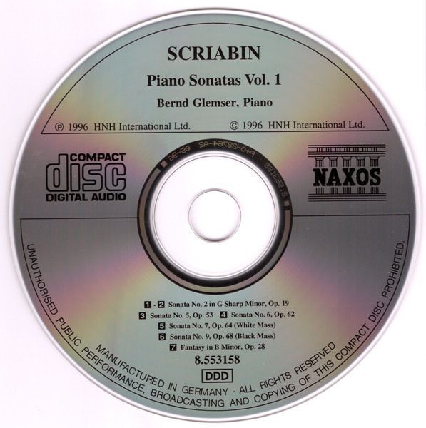 Alexander Scriabine, Bernd Glemser - Piano Sonatas Vol. 1 (Nos. 2, 5, 6, 7 And 9 / Fantasy In B Minor) (CD, Album, P+O) (Near Mint (NM or M-)) - Image 3