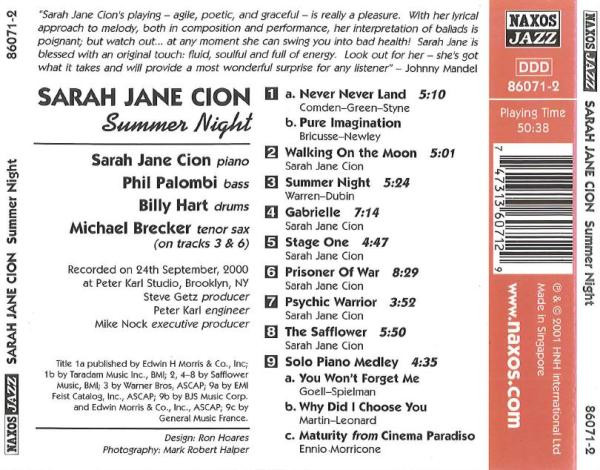 Sarah Jane Cion - Summer Night (CD, Album) (Near Mint (NM or M-)) - Image 2
