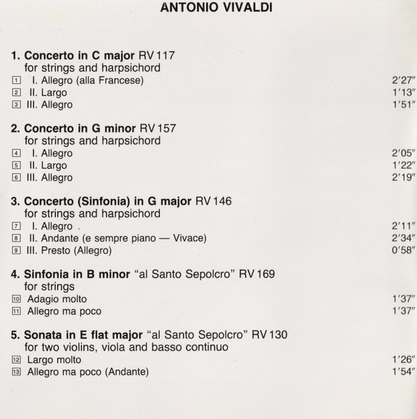 Antonio Vivaldi - Capella Savaria, Nicholas McGegan - Concertos And Sinfonias (CD) (Near Mint (NM or M-)) - Image 4