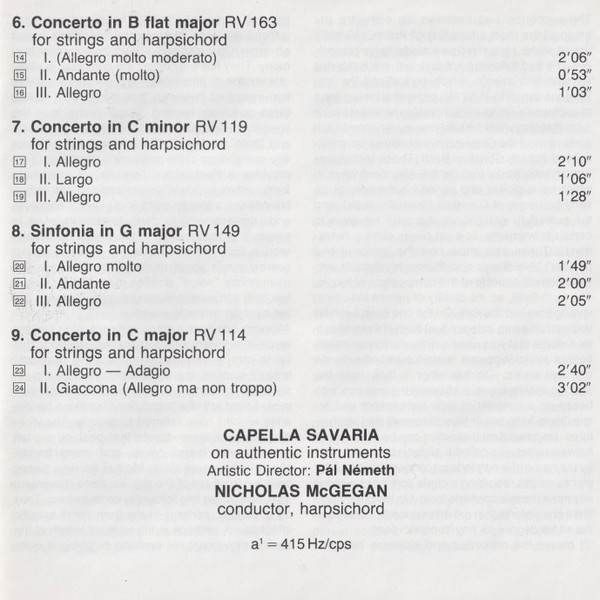 Antonio Vivaldi - Capella Savaria, Nicholas McGegan - Concertos And Sinfonias (CD) (Near Mint (NM or M-)) - Image 5