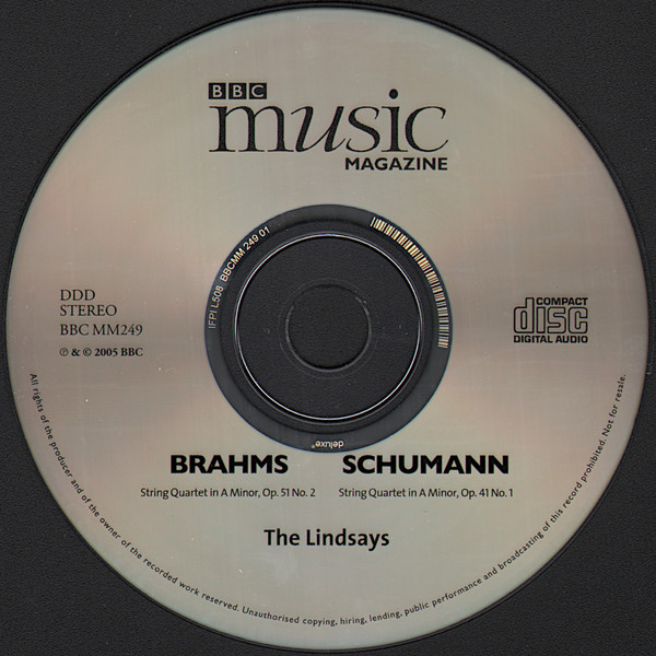 Johannes Brahms, Robert Schumann, The Lindsays - String Quartet In A Minor, Op. 51 No. 2 / String Quartet In A Minor, Op. 41 No. 1 (CD, Album) (Near Mint (NM or M-)) - Image 3